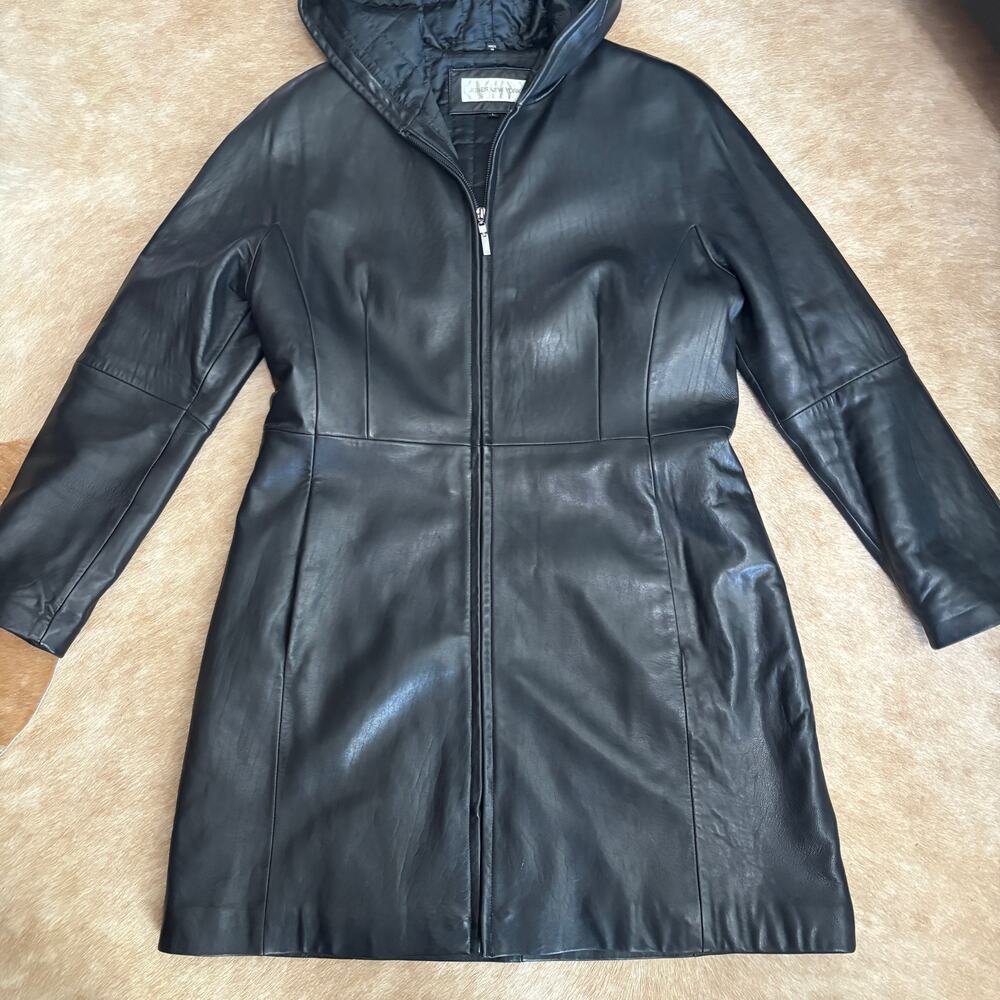 Jones New York leather trench coat with hood